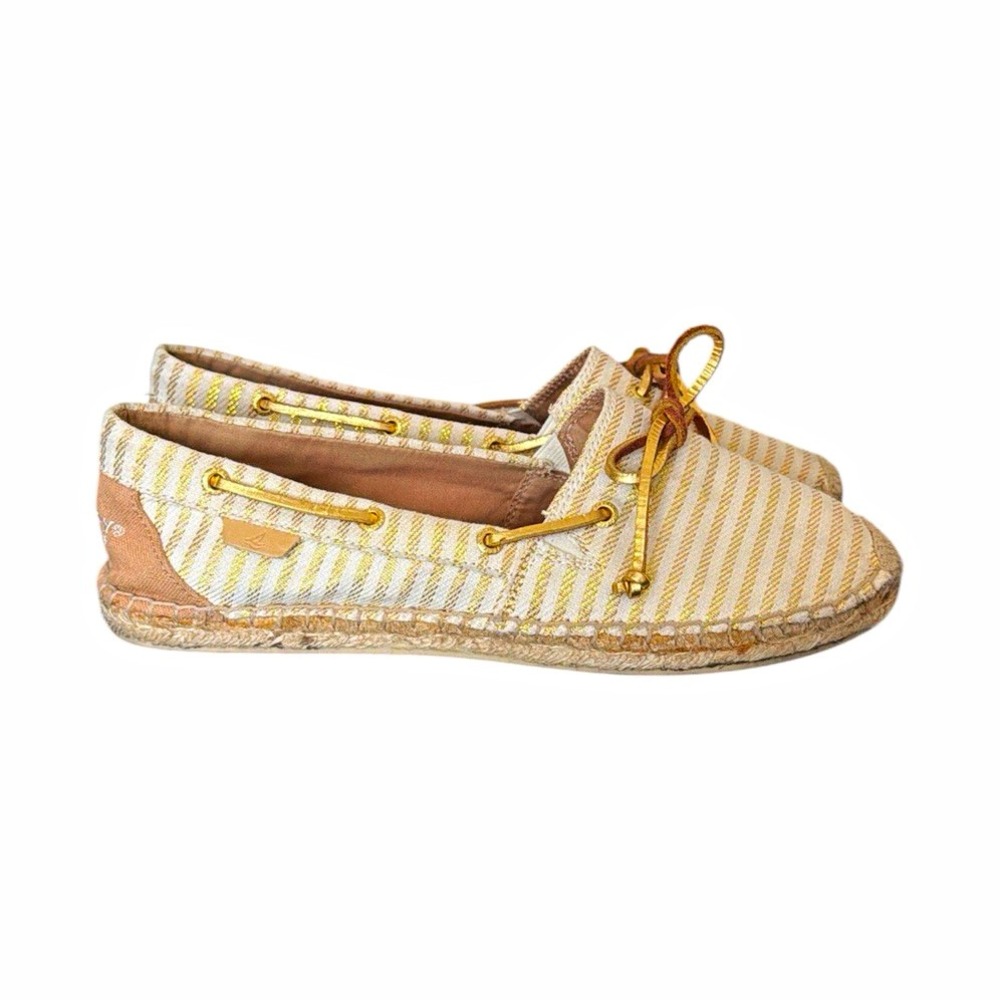 Sperry Top-Sider Katama Espadrilles Flats Gold Stripe Size 9.5 Nautical Coastal